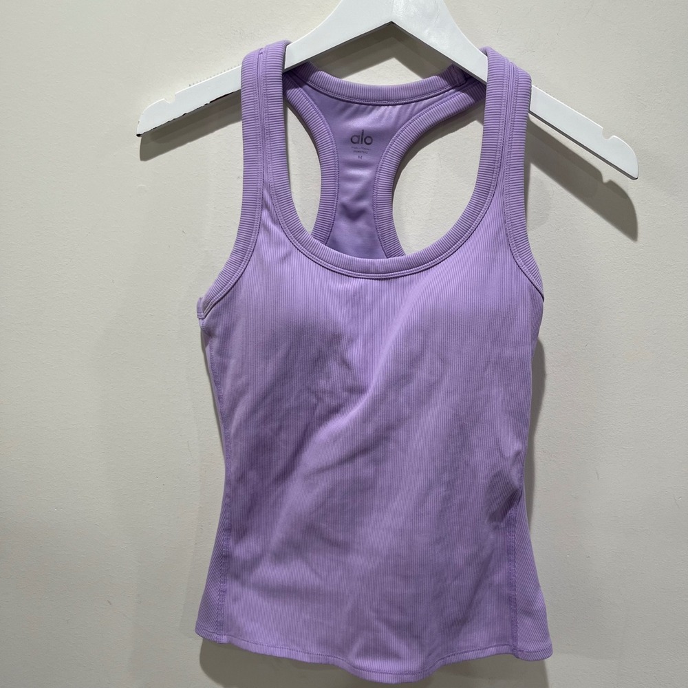 Alo Yoga Ribbed Tank Top Women Medium Purple Racerback Built In Bra Activewear